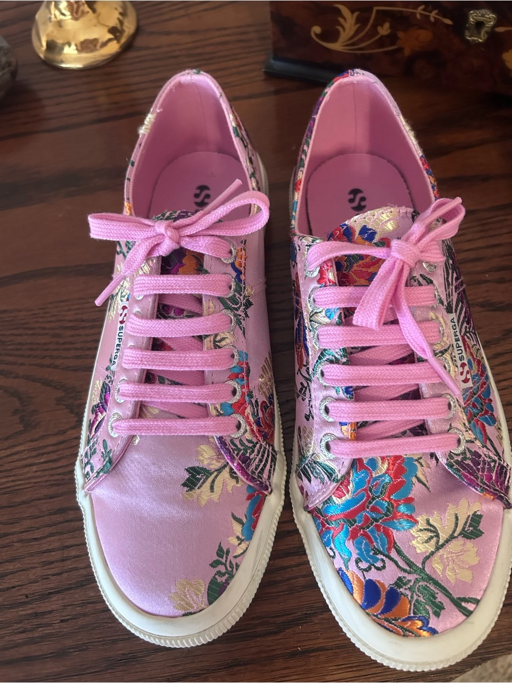 Superga Pink Floral Embroidered Low-top Sneakers